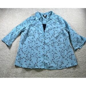 Studio‎ 1940 Womens Size 22/24W Blue Lined 3/4 Sleeve Button Up Top